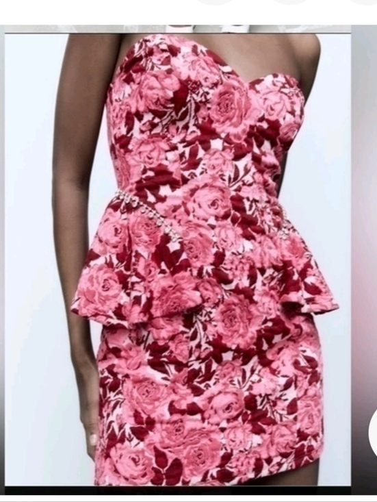 Zara Dresses & Skirts - NWT ZARA | Floral Jacquard mini dress jewel appliqued Red Sz L